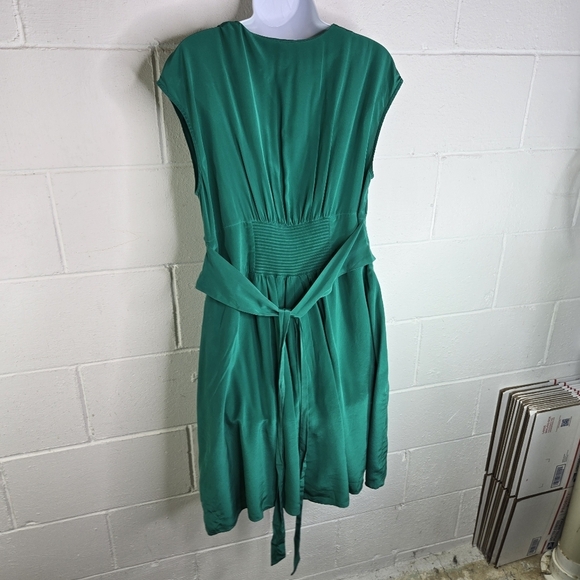 Anthropologie LIL Emerald Green Silk Draped Tie Back Dress - Picture 10 of 11
